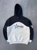 Parçalı Nakış İşlemelı Kapşonlu SweatShirt - Siyah - 4