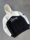 Parçalı Nakış İşlemelı Kapşonlu SweatShirt - Beyaz - 2