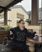 V Yaka Üç İplik Sweat Takım - Siyah thumbnail 1