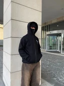 Samuray Kapşonlu ZIP Fermuarlı Kapşonlu SweatShirt - Siyah - 1