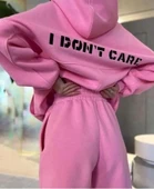 Nakış İşlemeli Üç İplik Sweat Takım- Pembe - 1