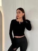Cıt Cıt Detaylı Uzun Kollu Crop - Siyah thumbnail 2