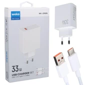 Weko WK-27876 M11 Beyaz 33 Watt Turbo Usb Şarj Başlık Adaptörü + Type-C Kablo thumbnail 1