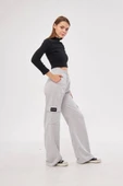 Kargo Cepli Palazzo Oversize Kesim İki Iplik Bol Paça Eşofman Altı Pantalon - Gri - 4