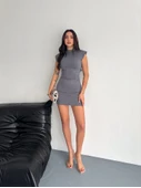 Yarım Bogazlı Kolsuz Mini Boy Elbise - Gri thumbnail 2