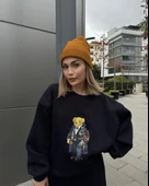 Bisiklet Yaka Üç İplik Sweat Takım - Siyah thumbnail 2