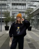 Bisiklet Yaka Üç İplik Sweat Takım - Siyah thumbnail 1