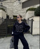 V Yaka Üç İplik Sweat Takım - Siyah thumbnail 4