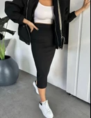 RYSE Mevsim Kaşe Fermuarlı Ceket Etek Takım Kaşmir Ceket Etekli  İkili Takım Kaşe Bomber Ceket-Etek Takım - 2