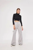 Kargo Cepli Palazzo Oversize Kesim İki Iplik Bol Paça Eşofman Altı Pantalon - Gri - 3