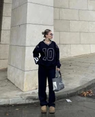 V Yaka Üç İplik Sweat Takım - Siyah thumbnail 3