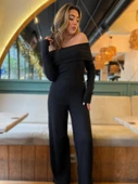 Kadın Uzun Kollu Madonna Yaka şardonlu Kaşkorse Tulum - 4