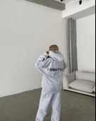 Nakış İşlemeli Üç İplik Sweat Takım- Gri - 1