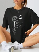 Baskılı Oversize T-shirt - Siyah - 1