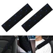 Mavi Baklava Desenli Yumuşak Siyah Kumaş Emniyet Kemer Kılıfı Çift Takım KMMD-01 - 2