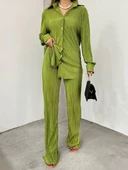 Bayrama Özel Kadın Düşük Omuz Salaş Gömlek Ve Yırtmaç Detay İspanyol Paça Pantolon thumbnail 1