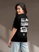 Baskılı Oversize T-shirt - Siyah thumbnail 4