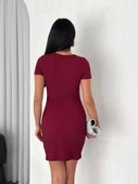 Bisiklet Yaka Kısa Kol Likralı Elbise - Bordo thumbnail 3