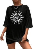 Bisiklet Yaka Baskılı T-shirt - Siyah - 3