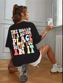 Bisiklet Yaka Baskılı T-shirt - Siyah - 3
