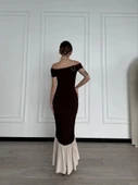 Striptiz Omuzlu Uzun Elbise- Kahve thumbnail 2