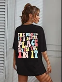 Bisiklet Yaka Baskılı T-shirt - Siyah - 2