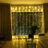 8 Fonksiyonlu 200 Led 10 Saçak Şerit Led 2x2 Perde İp Led (Gün Işığı) thumbnail 1