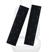 Mavi Baklava Desenli Yumuşak Siyah Kumaş Emniyet Kemer Kılıfı Çift Takım KMMD-01 - 1