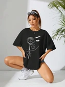 Baskılı Oversize T-shirt - Siyah - 2