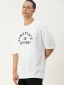Erkek Baskılı Oversize T-shirt - Beyaz - 1