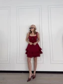Mini Askılı Elbise - Bordo thumbnail 5