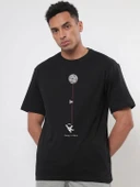Erkek Baskılı Oversize T-shirt - Siyah thumbnail 1