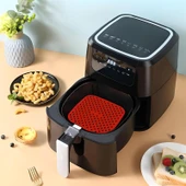Renkli Isıya Dayanıklı Yıkanılabilir Silikon Fırın Airfryer Kare Model Pişirme Matı 21,5 cm Siyah thumbnail 5