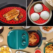 Renkli Isıya Dayanıklı Yıkanılabilir Silikon Fırın Ve Airfryer Yuvarlak Pişirme Matı 23 cm Kırmızı thumbnail 2