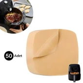 50 Adet Air Fryer Pişirme Kağıdı Tek Kullanımlık Yağ Su Geçirmez Yapışmaz Deliksiz Düz Kare Model thumbnail 5