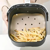 200 Adet Air Fryer Pişirme Kağıdı Tek Kullanımlık Hava Fritöz Yağ Geçirmez Yapışmaz Gıda Pişirme Kağıdı Delikli Kare Model thumbnail 4