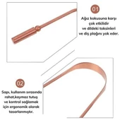 Bakır Oil Pulling Yağ Çekme Dil Plak Temizleme Aleti Dil Fırçası Sıyırıcı Dil Kaşığı thumbnail 2