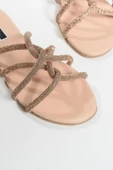 Nişantaşı Shoes Bowie Ten Mat Taş Detay Çapraz Bant Düz Taban Kadın Terlik thumbnail 2