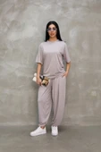Osy Modal Yumuşak Dokulu Kumaş Oversize Bisiklet Yaka T-shirt Jogger Eşofman Altı Eşofman Takımı - Gri - 1
