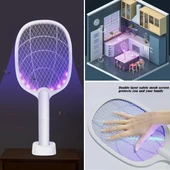 BUFFER® Şarjlı Sinek Öldürücü Masaüstü Standlı,Mor Işık Sinek Kovucu Raket 5w thumbnail 3