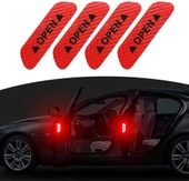 Araba Kapı Açık Uyarı Reflektörü Etiket Sticker 4'lü 9.5x2.5cm Kırmızı - 1