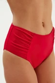 Eros 2514 Koyu Kırmızı Yüksek Bel Drapeli Bikini Altı - 2