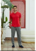 Eros 28125 Kırmızı Pamuklu V Yaka Erkek Pijama Takımı - 2