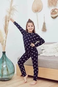 Eros 29611 Gri Yıldız Desenli Pamuklu Uzun Kollu Kız Çocuk Pijama Takımı - 2