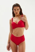Eros 2514 Koyu Kırmızı Yüksek Bel Drapeli Bikini Altı - 1
