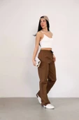 Praşut Kumaş Paça Cepli Baggy Eşofman - Kahve - 1