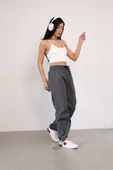 Praşut Kumaş Paça Cepli Baggy Eşofman - Antrasit - 1