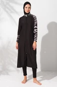 Pierre Cardin 231910 Siyah Desenli Uzunkollu Fermuarlı Tesettür Mayo Takım thumbnail 1