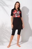 Pierre Cardin 231902 Siyah Desenli Yarımkol Tesettür Mayo Takım - 4
