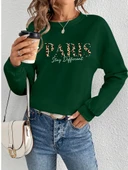 Kadın Uzun Kollu Bisiklet Yaka Desenli Viskon Iki Iplik Bluz thumbnail 1